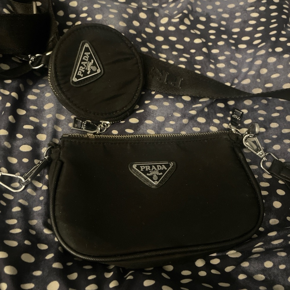 Prada Black and Silver Zippered Pouch
